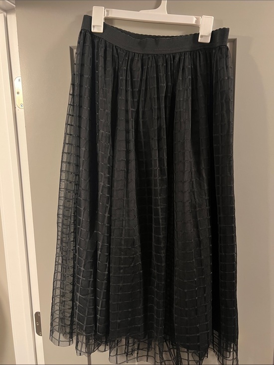 The Unbranded Brand Dresses & Skirts - Classic Black Midi Skirt with Grid-Textured Overlay